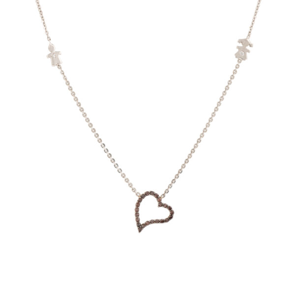 M29 . C14 WHITE GOLD HEART . BLACK ZIRCON, BOY AND GIRL WITH WHITE ZIRCON ON CHAIN
