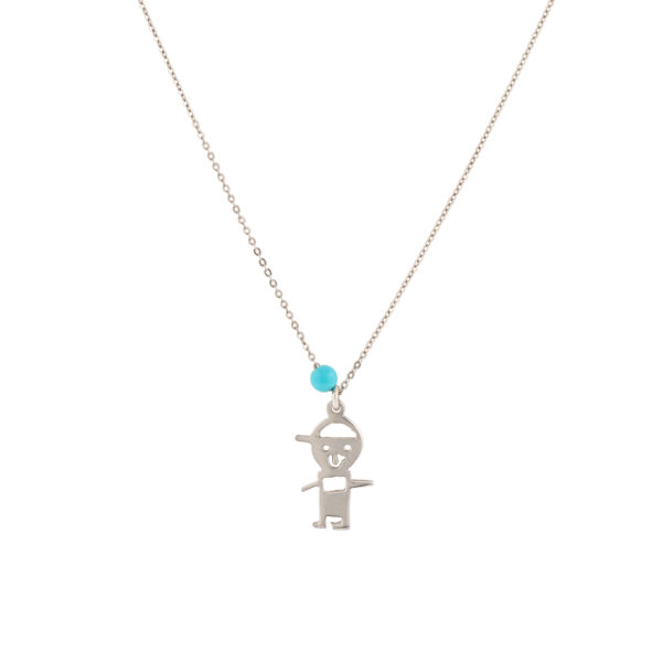 M36 . C14 WHITE GOLD KID . TURQUOISE BEAD ON CHAIN