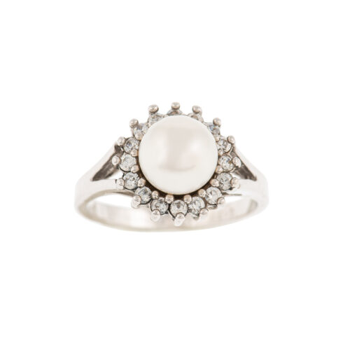 D34 . C14 WHITE GOLD . PEARL & WHITE ZIRCONS